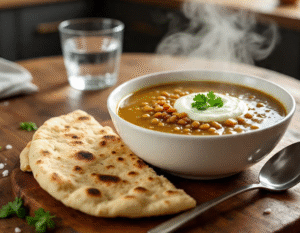 ,Lentil Soup (Daal) with Flatbread